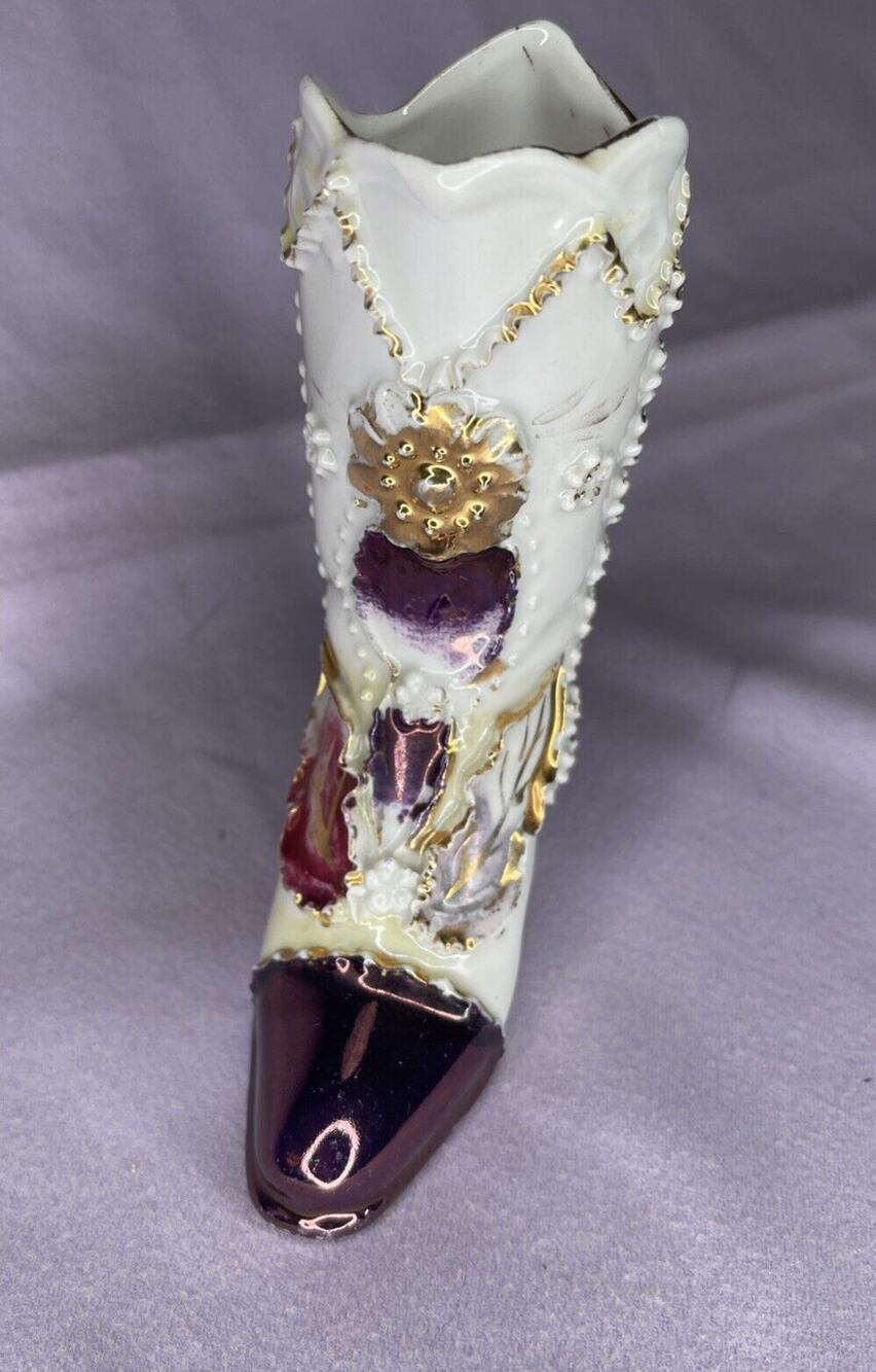 Porcelain Victorian Boot, FLOWERS 4" TALL